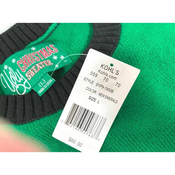 Beer Drinking Santa Ugly Christmas Sweater Mens Size Large NWT Green Snowflakes - Picture 5 of 9